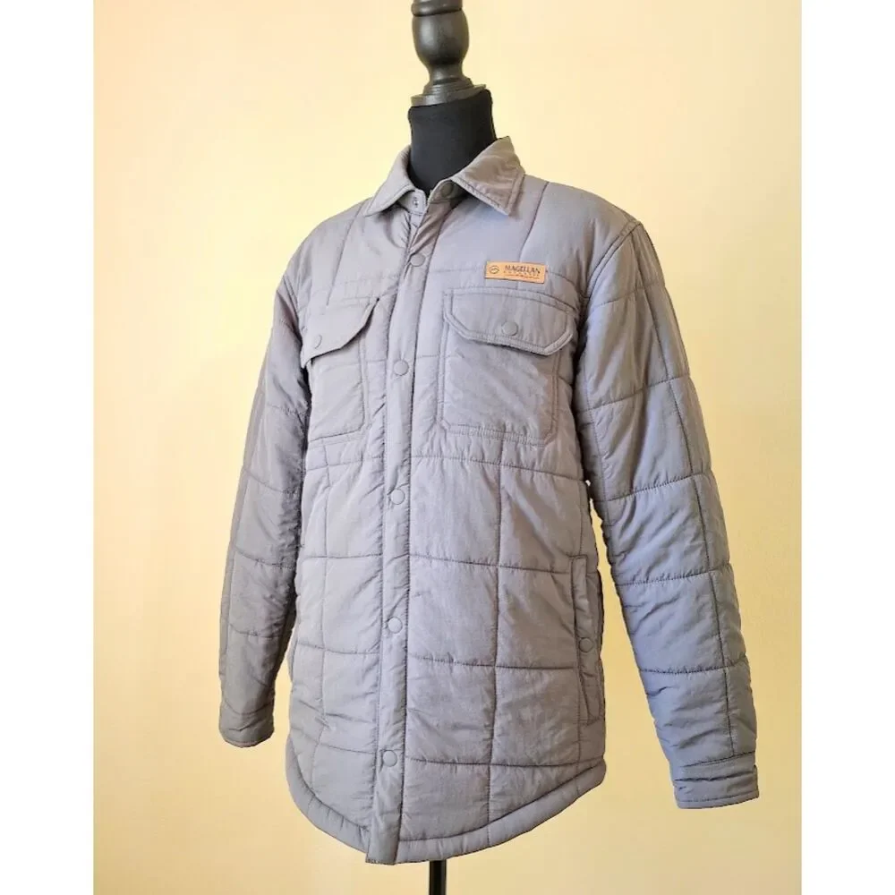 Magellan Outdoors Pro Quilted Shirt Jacket Gray Flannel Lined Campfire, Size Sm